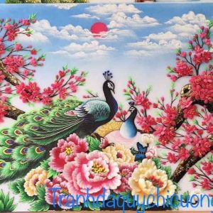 Tranh Đá Quý Đôi Công Uyên Ương Đẹp cv003