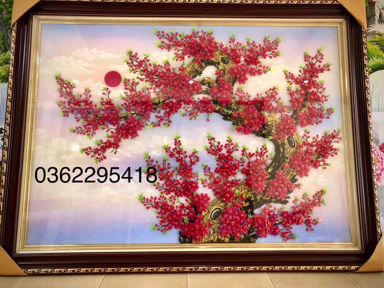 tranh đá quý hoa đào 3d thế rồng
